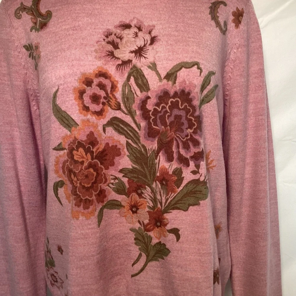 Pendleton Mauve Pink Floral Mock Turtleneck Sweater Women’s Size Medium - Picture 2 of 11